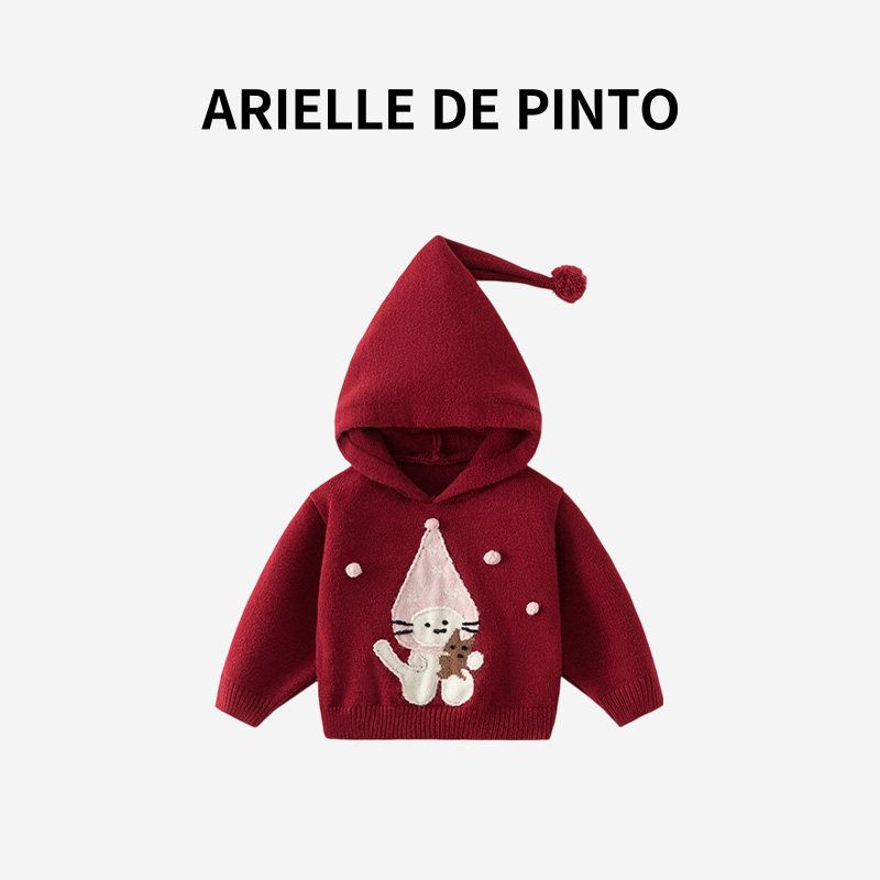 French Arielle De Pinto Knitted Sweater for Boys and Girls, Autumn and Winter Style, Cat with Lines Drawn on It, Wizard Hat, Christmas Sweater