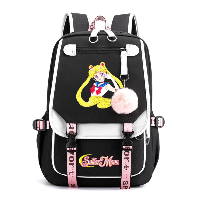 Sailor Moon Cute Anime Printed Student School Bag USB Interface Large Capacity Canvas Bag Computer Bag