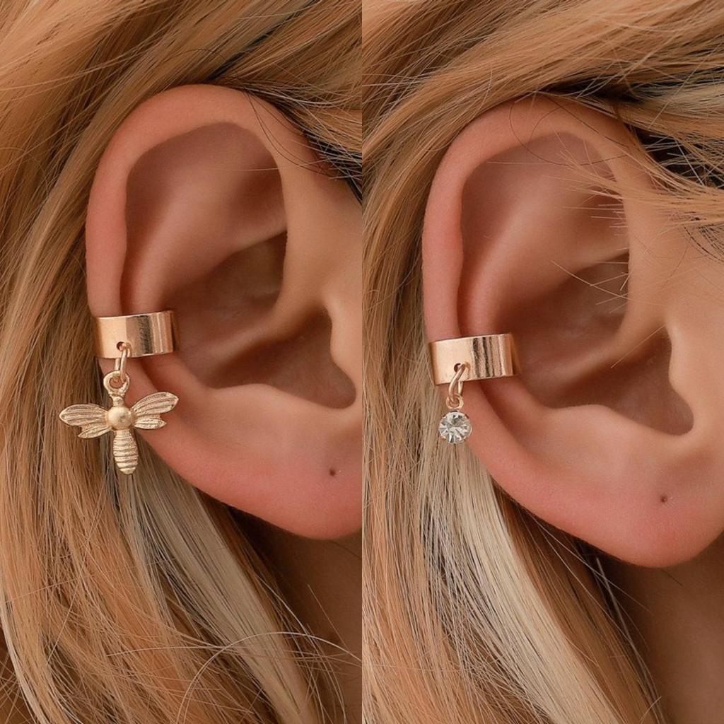 Boucles d'oreilles manchette d'oreille rétro en forme de U Petite Abeille pour femmes