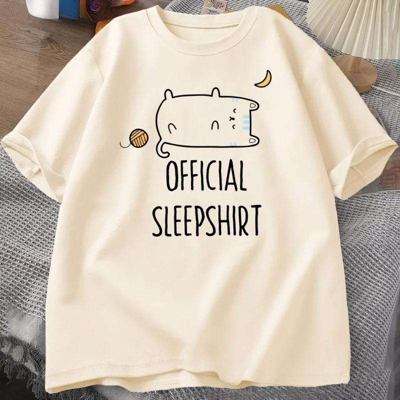 Funny Cat Sleep T-shirt Cute Kitten Tshirt Casual Short Sleeve T Shirt Women Clothing Summer Round Neck Tops Streetwear