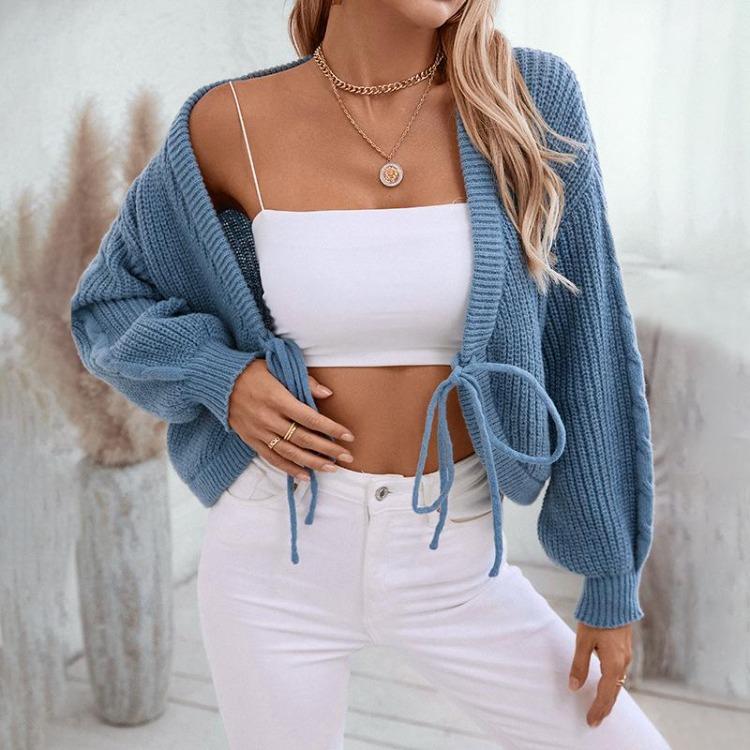 Vintage Autumn Winter Loose V Neck Cardigan Solid Color Long Sleeve Sweater Knitwear Top