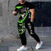 Men's 3D printed animal wolf head pattern short-sleeved round neck T-shirt summer clothing set