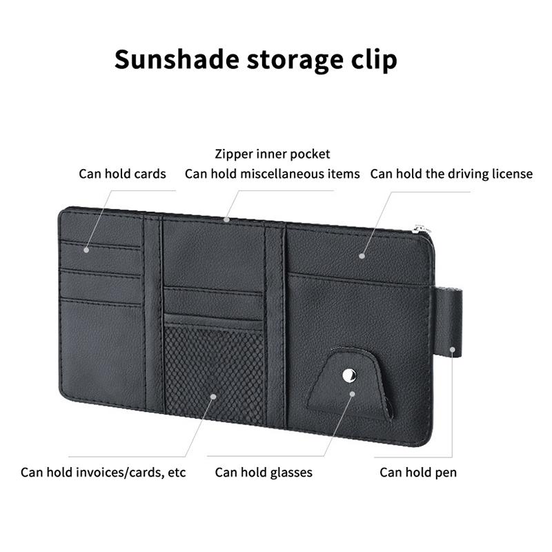 Sunshade Storage Bag Pu Leather Multi-Pocket Net Zipper Car Sun Visor Organizer Sunglasses Holder For Car Interior Accessories