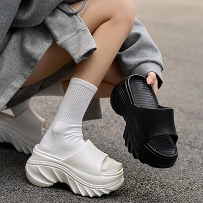 Mode 9cm Absatzhöhe Schuhe Indoor Outdoor Hausschuhe Für Damen Zuhause Strand Pantoletten Weiche EVA Dicke Sohle Rutschfest Mädchen Straßen Sandalen