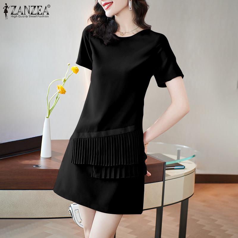 

ZANZEA Женское повседневное однотонное платье с короткими рукавами и круглым вырезом 5XL