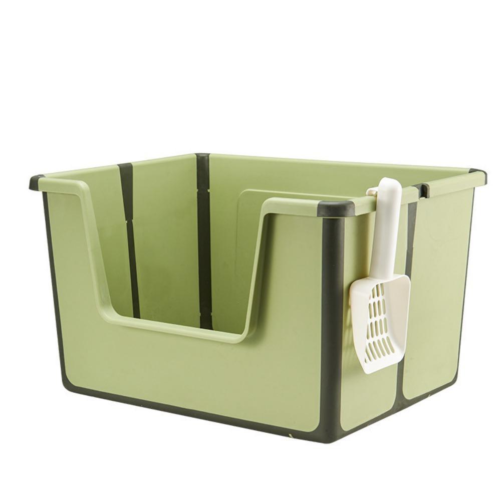 High Sides Collapsible Travel Cat Toilet Splashproof Semi-Closed Litter Box with Scoop  Home