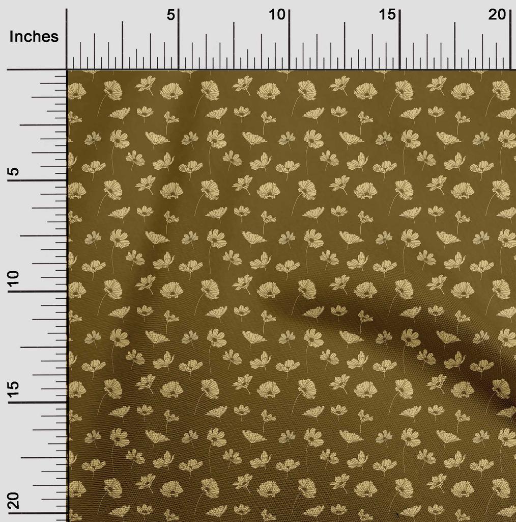 oneOone Cotton Flex Dark Olive Green Fabric Floral Sewing Material Print Fabric By The Yard 40 Inch