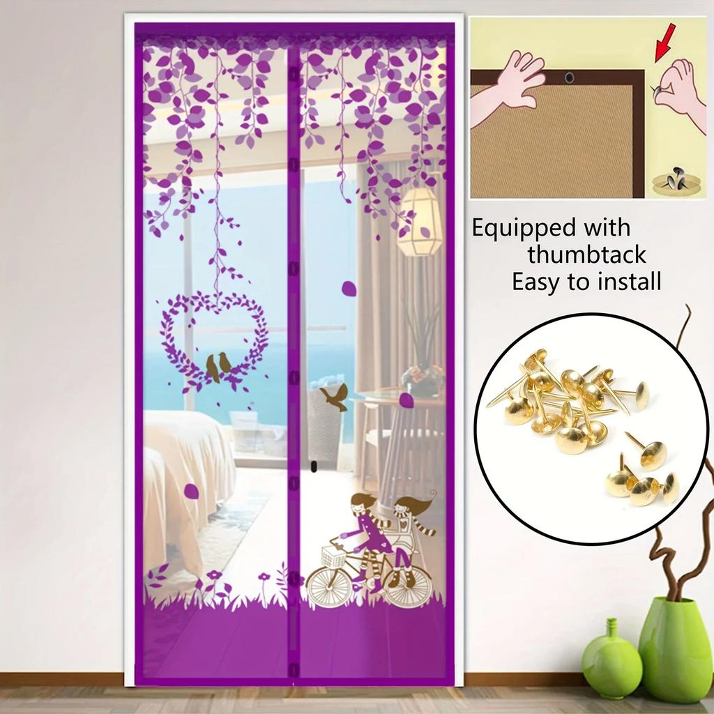 Summer Mosquito-Proof Door Curtain Automatic Closing Magnetic Door Screen Cartoon Lightweight Mesh Door Curtains Self Sealing Retractable