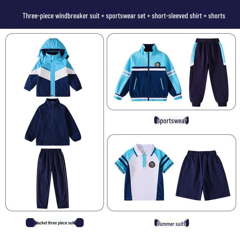 Children's Autumn/Winter School Uniform Set: Windbreaker & Sportswear Three-Piece for Kindergarten & Primary
