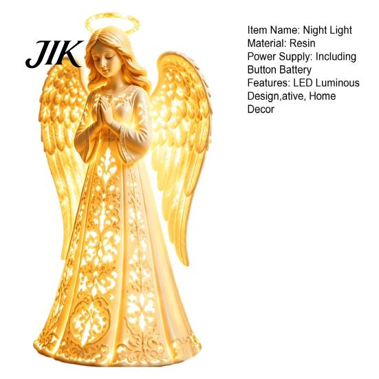 Resin Decorative Night Light Praying Angel Light, Figurine with Warm LED Lights Indoor Atmosphere Lighting for Home Decor, Tabletop Ornament Christmas
