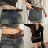 Vintage American Style Womens Pu Leather Belt With Metal Buckle For Casual Denim Wear