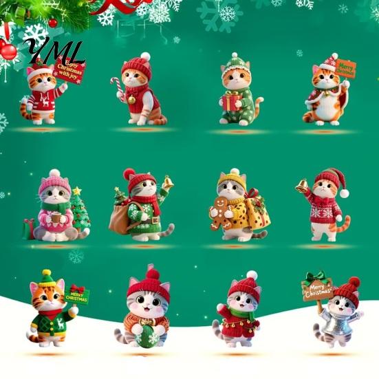 Festive Kitten Decor for Party Cute Christmas Tree Hanging Ornaments with Lanyards, Wooden Cat Decorative Pendants Pendants, Charms Holiday Home Wall