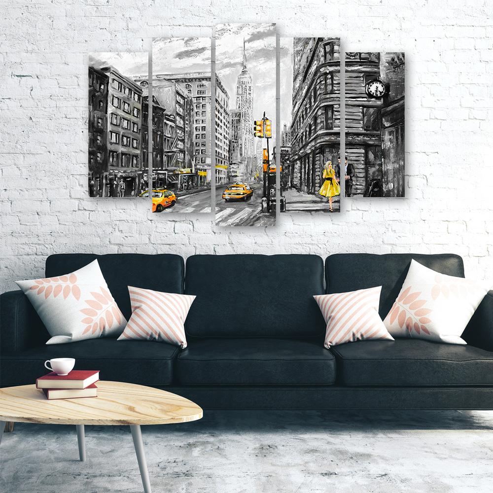 Five Piece Picture Canvas Print New York Taxi USA Acrylic