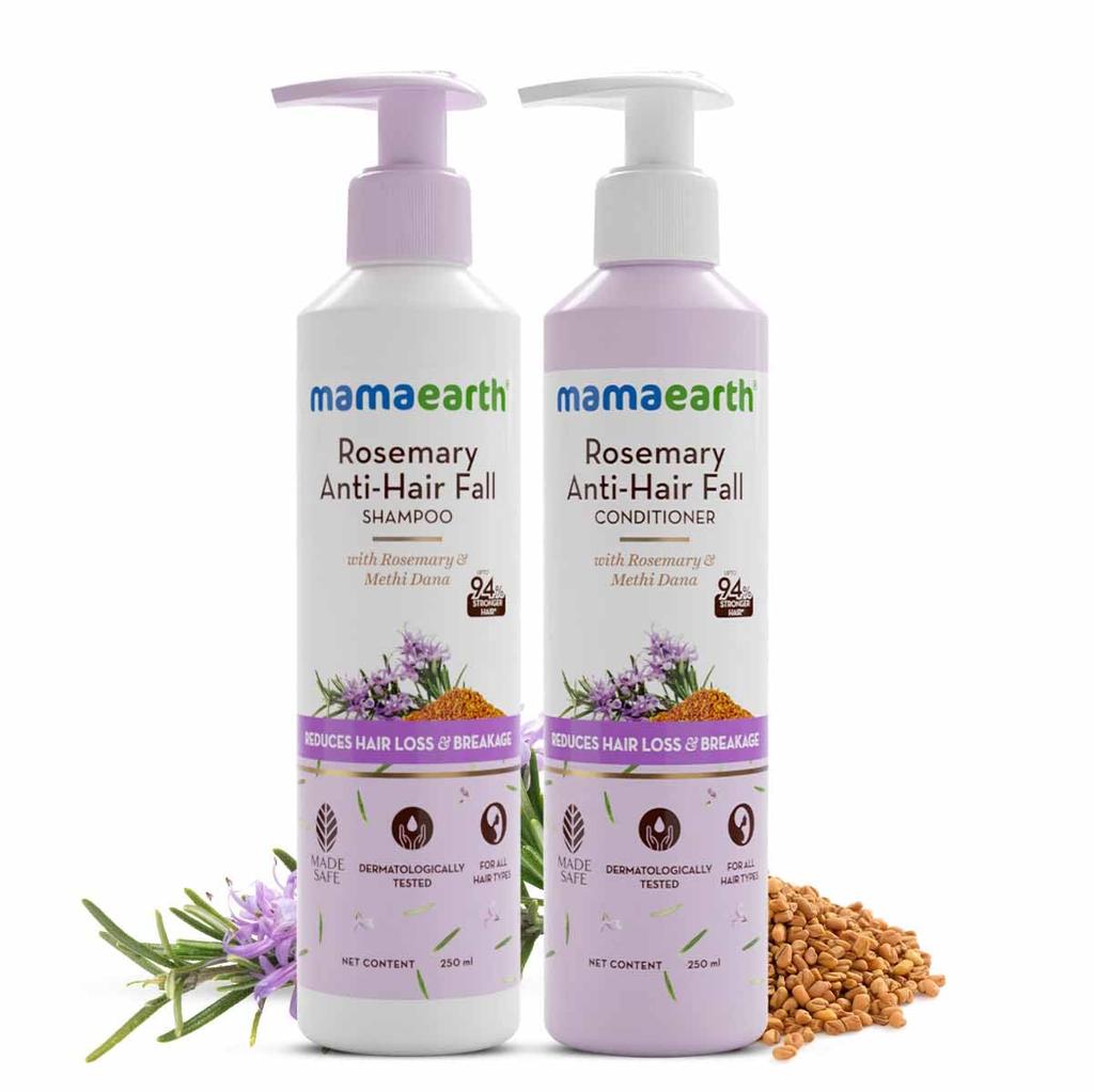 Mamaearth Rosemary Anti-Hair Fall Combo Shampoo + Conditioner 250 ml Each For Stronger, Softer Hair