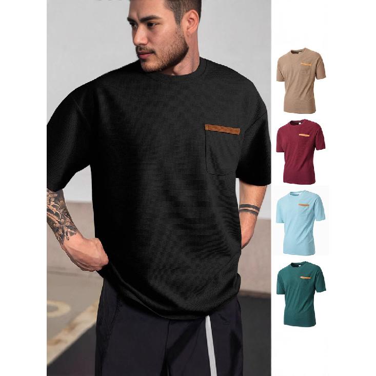 Men'S Summer Sports Fitness Casual Vertical Stripe Stretch Vertical Stripe Round Neck Short Sleeve T-Shirt Man