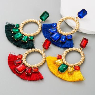 Women's Drop Earrings Exaggerate Colored Glass Tassel Earrings Temperament Geometric Hollow Earrings Ornaments