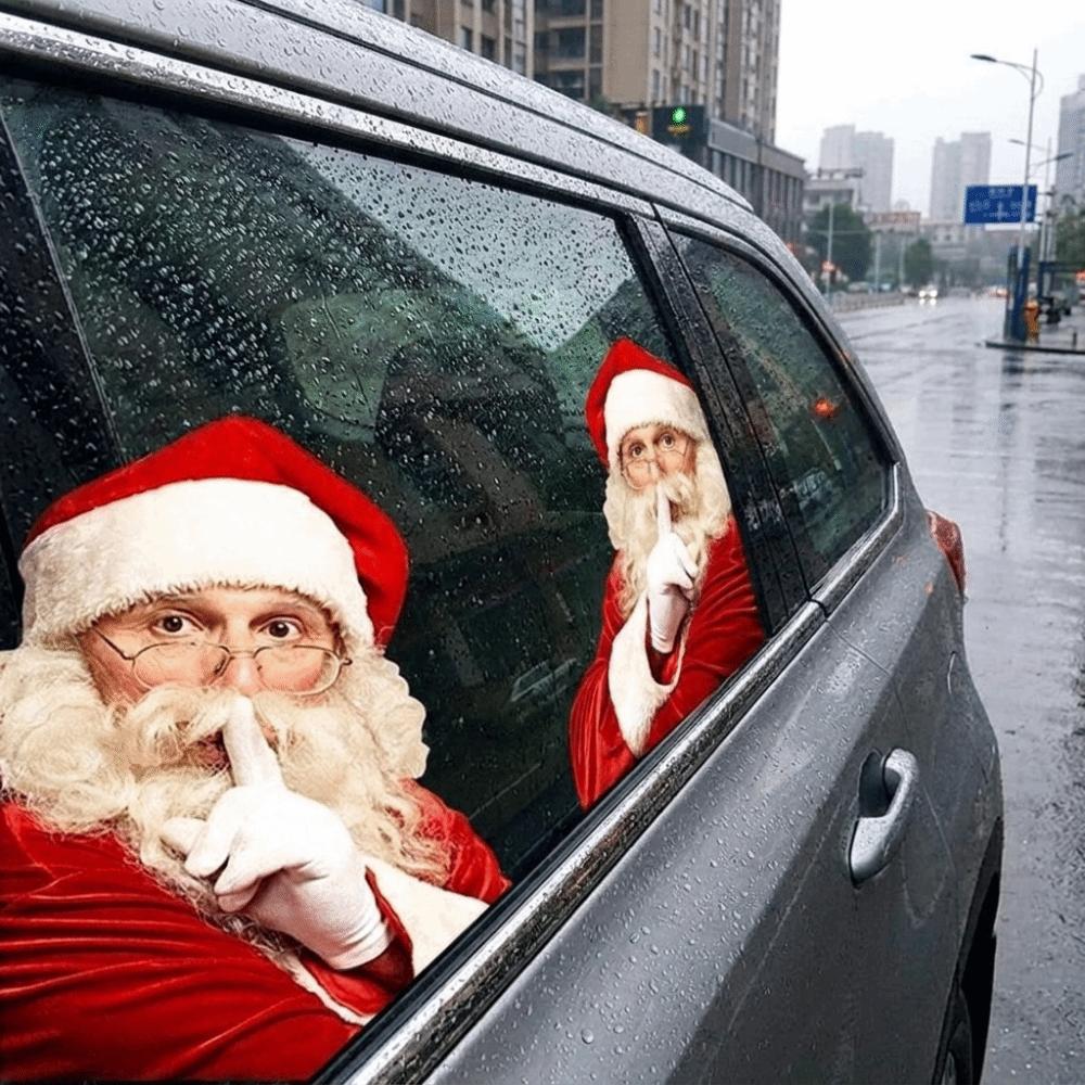 2D Flat Static Cling Window Sticker Reusable No Residue Christmas Decal Realistic Print Removable Peeking Santa Claus Car