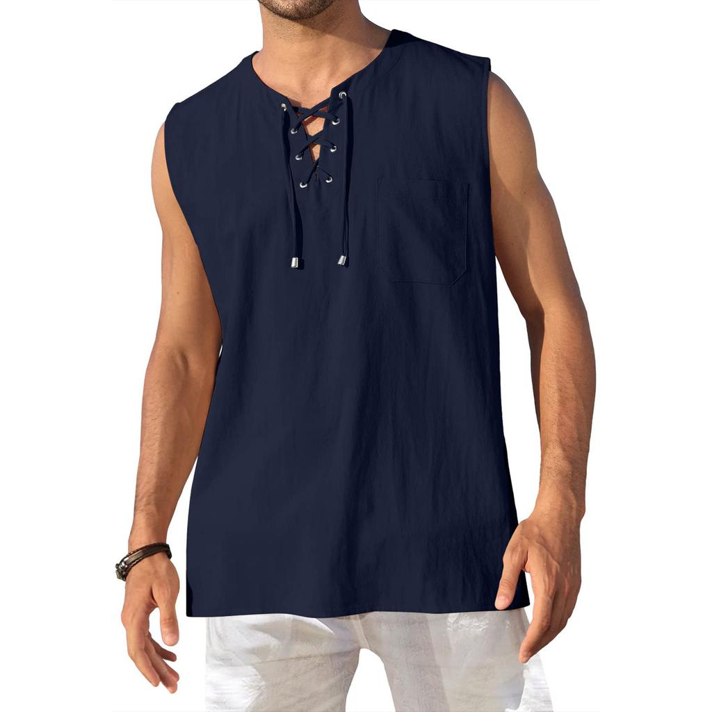 Men's Cotton Linen Tank Top Shirts Casual Stylish Men’s Shirts Sleeveless  Beach Hippie Tops