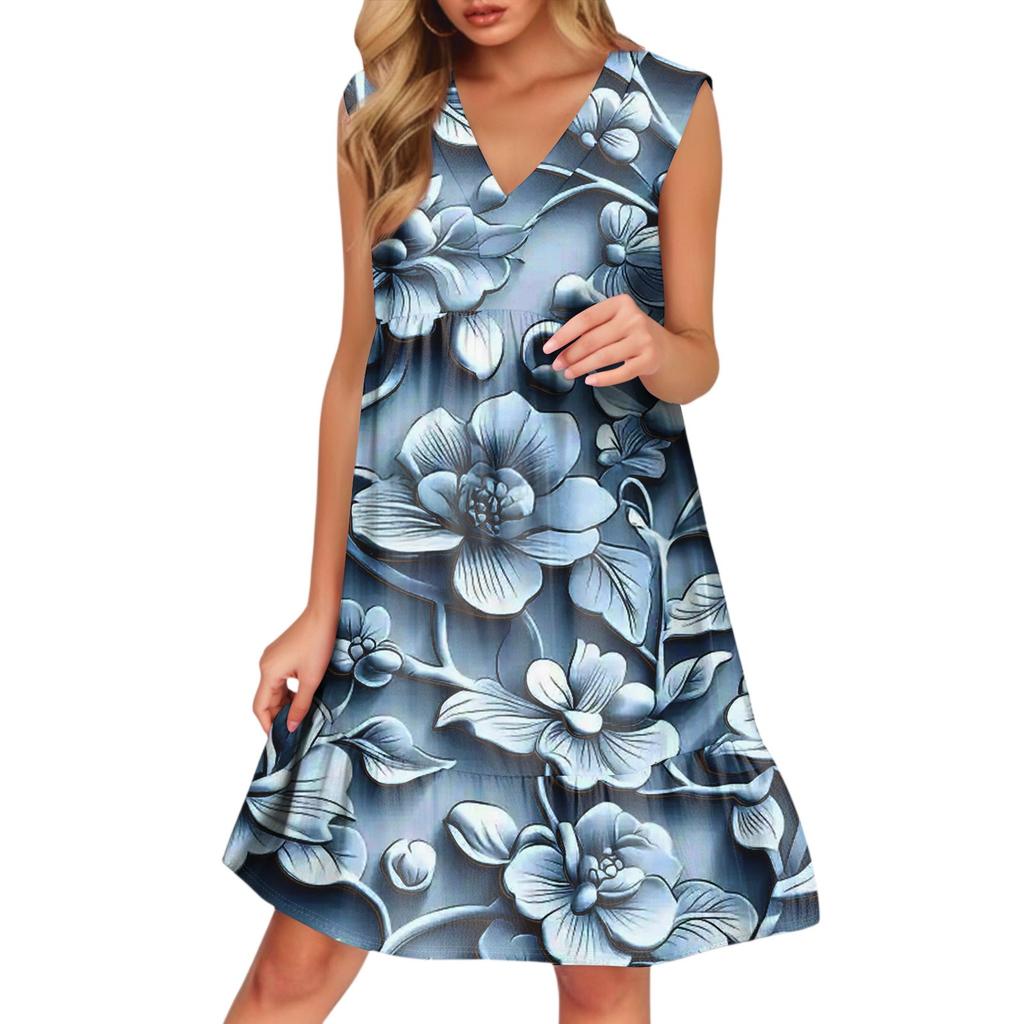 Women's Casual Fashion Breathable V-neck Vest With Pockets Floral Holiday Dress