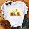 Spring Summer Ladies Floral Bicycle Pattern Fashion Cartoon Print White Letter T-shirt Woman Clothes T Shirt Tops Tee Graphic