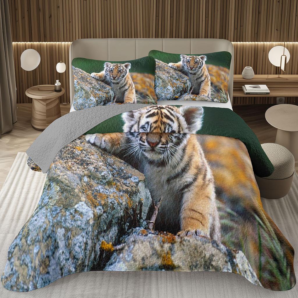 Tiger Quilt Set Twin King Size Wild Animal Tiger Bedspread for Adult Women Wildlife Print Bedding Western Farmhouse Coverlet Set