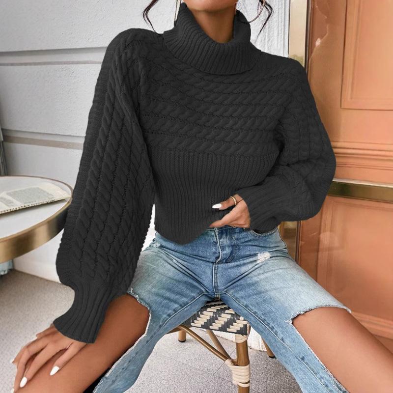 2025 autumn winter casual loose knitted sweaters harajuku Solid color turtleneck sweater tops for women Thick bottoming pullover