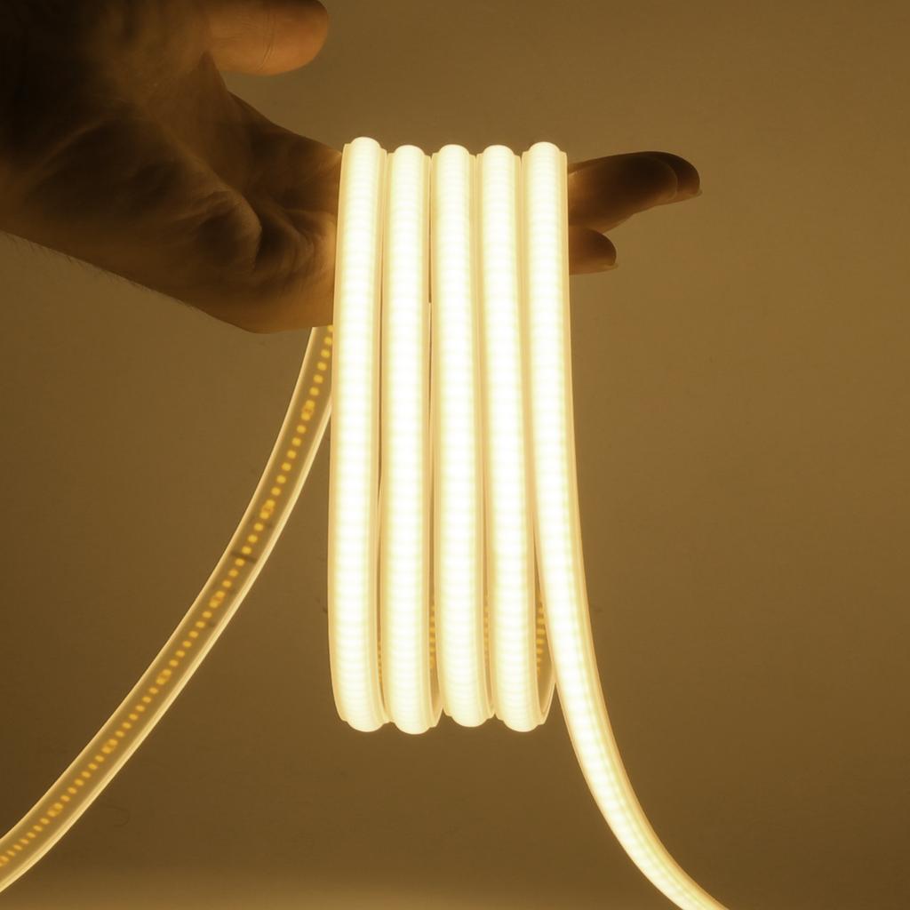 AC 110V 220V COB LED Strip Waterproof EU UK US Kit 3000K 4000K 6000K Garden Home Decor High Bright Flexible Ribbon Neon Light