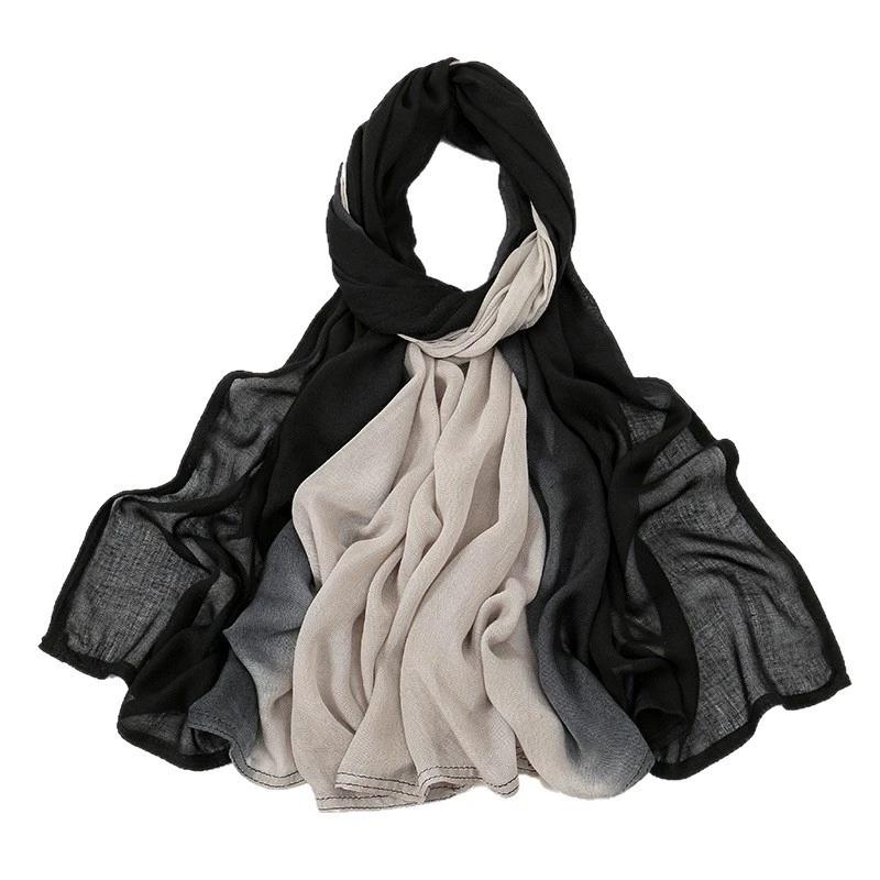 180*85Cm Muslim Viscose Hijab Scarf Women Gradient Color Cotton Feel Head Wrap Lady Soft Turban Scarves Solid Shawl Jersey Hijab
