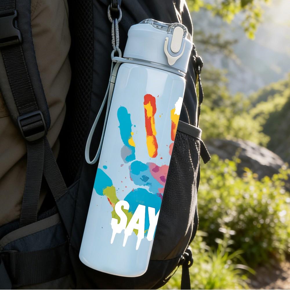 1PC Colorful Handprint Pattern 750ml Color Plastic Sports Water Bottle Leakproof Flip Straw Lid Suitable for Sports Office Home Use
