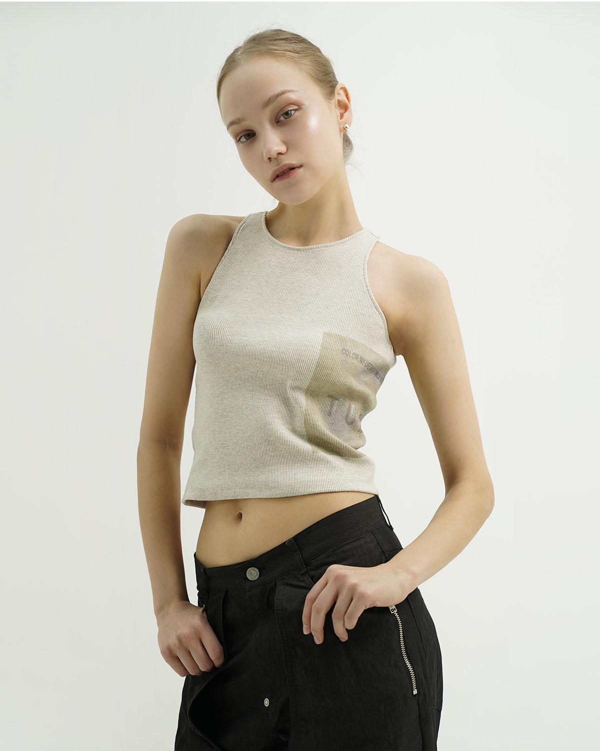 Tud Graphic Print Sleeveless Oatmeal One Size