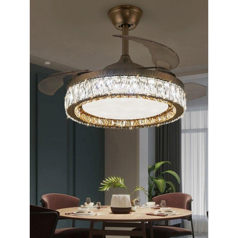 Crystal Fan Lamp Bedroom Dining Room Invisible Ceiling Ceiling Fan Lights Living Room Wind Mute Fan with Lights Chandelier