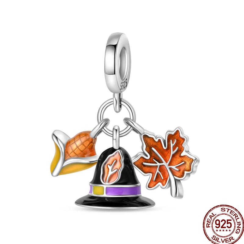 Copper Pumpkin Maple Leaf Squirrel Scarecrow Harvest Autumn Charm Beads Suitable For Pan Original Bracelet