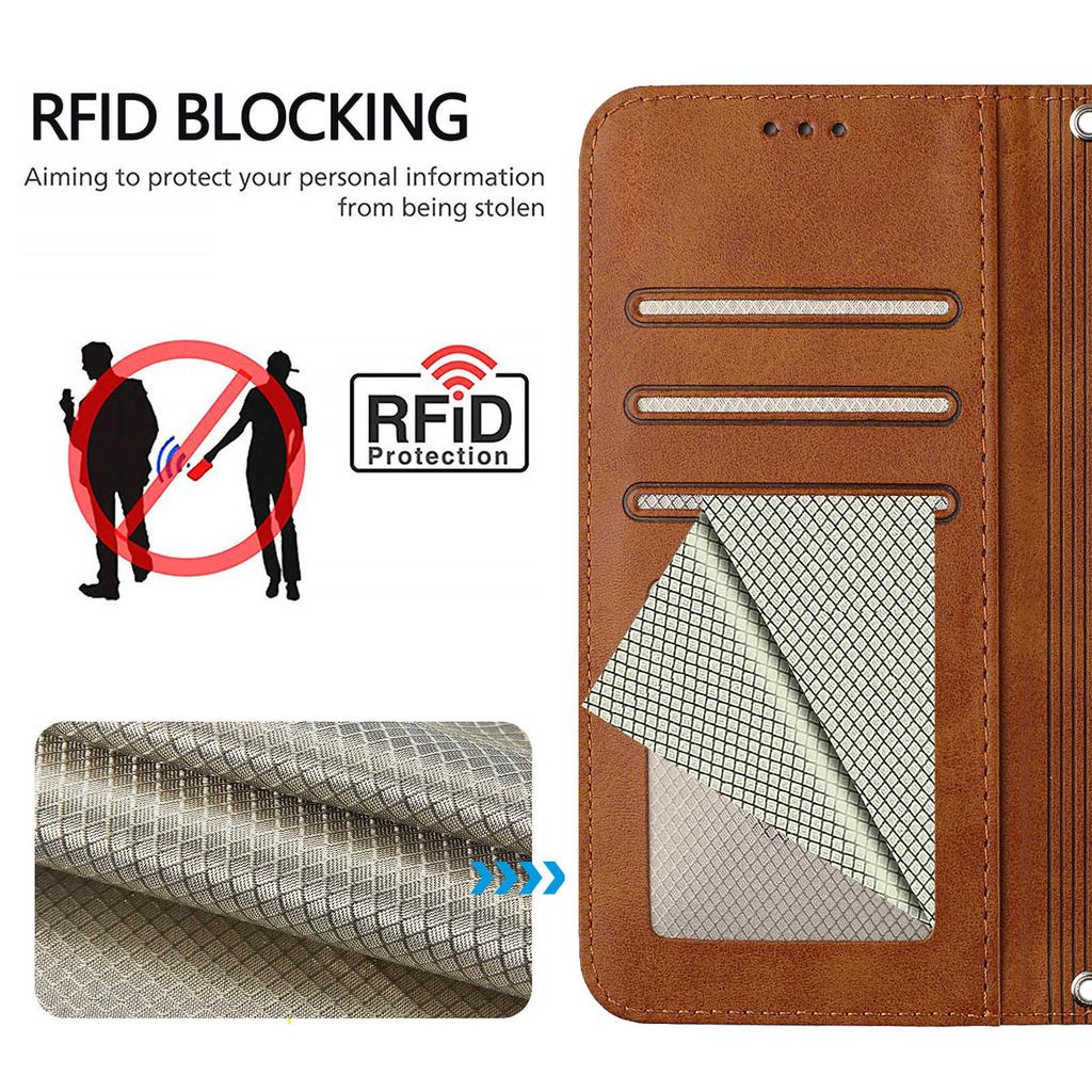 For Xiaomi 15T Wallet Case RFID Blocking Calf Texture Leather Stand Phone Cover with Strap
