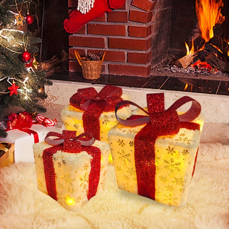 3PCS Christmas Lighted Gift Boxes Outdoor Indoor Christmas Decorations Christmas Tree Snowflake Present with Bows Xmas Decor