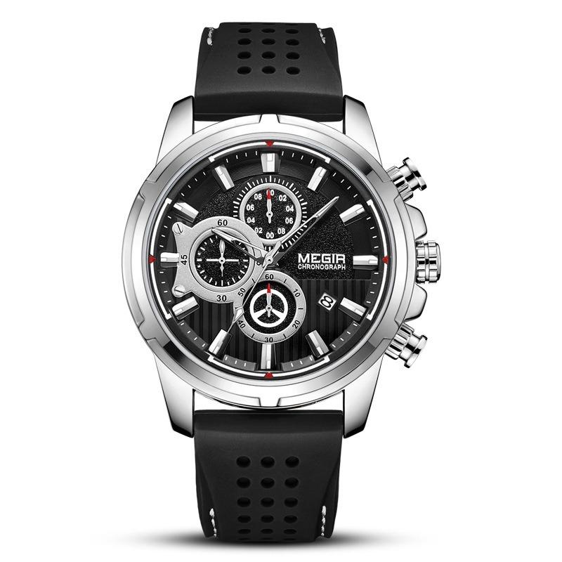 Meigel Watch Men's Chronograph Dial Silicone Sports Men's Watch
