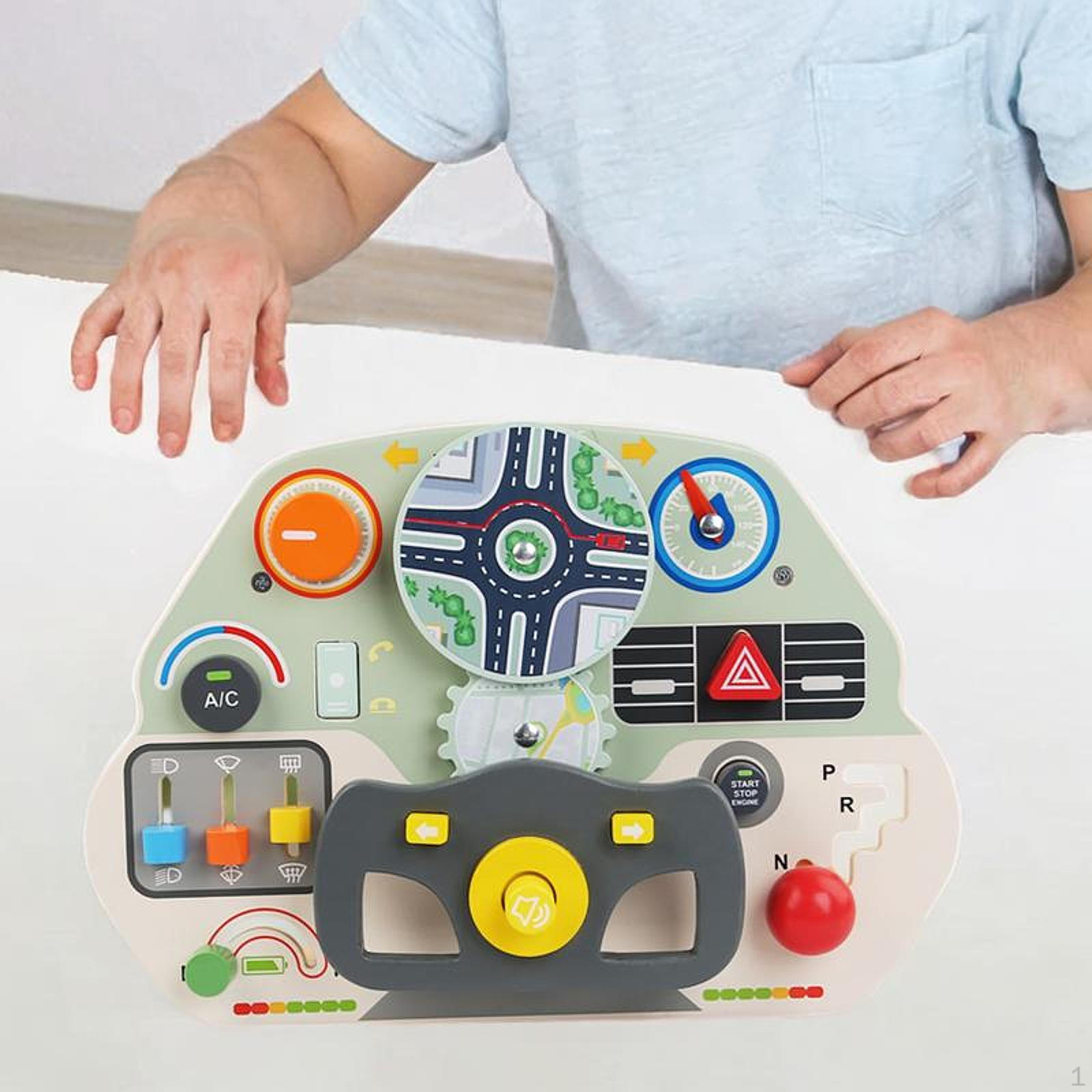 Wood Steering Wheel Toy Busy Board Turning Educational Sensory Activity Pretend Play Driving