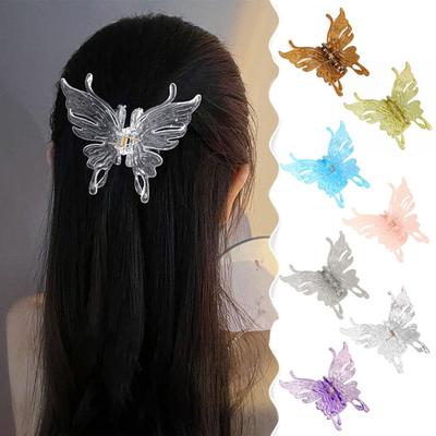 Butterflies Shape Hair Clip Transparent Anti-slip Cross Teeth Plastic Hair Claw Back Head Large Shark Hair Clip Hair Accessories