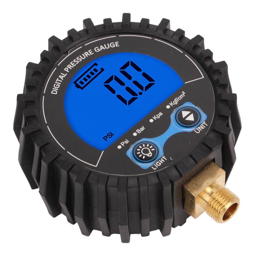 Digital Tire Pressure Gauge LCD Display Four Unit 3‑200PSI Wheel Tyre Air Inflator Monitoring Tester M11x1 Thread Blue