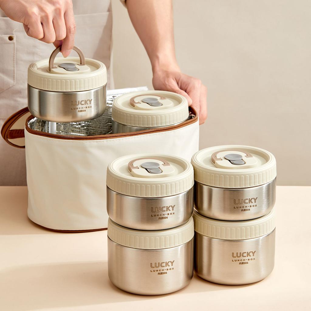 304 Stainless Steel Vacuum Thermal Lunch Box With Handle Portable Leak Proof Insulated Bento Box For Students Adults