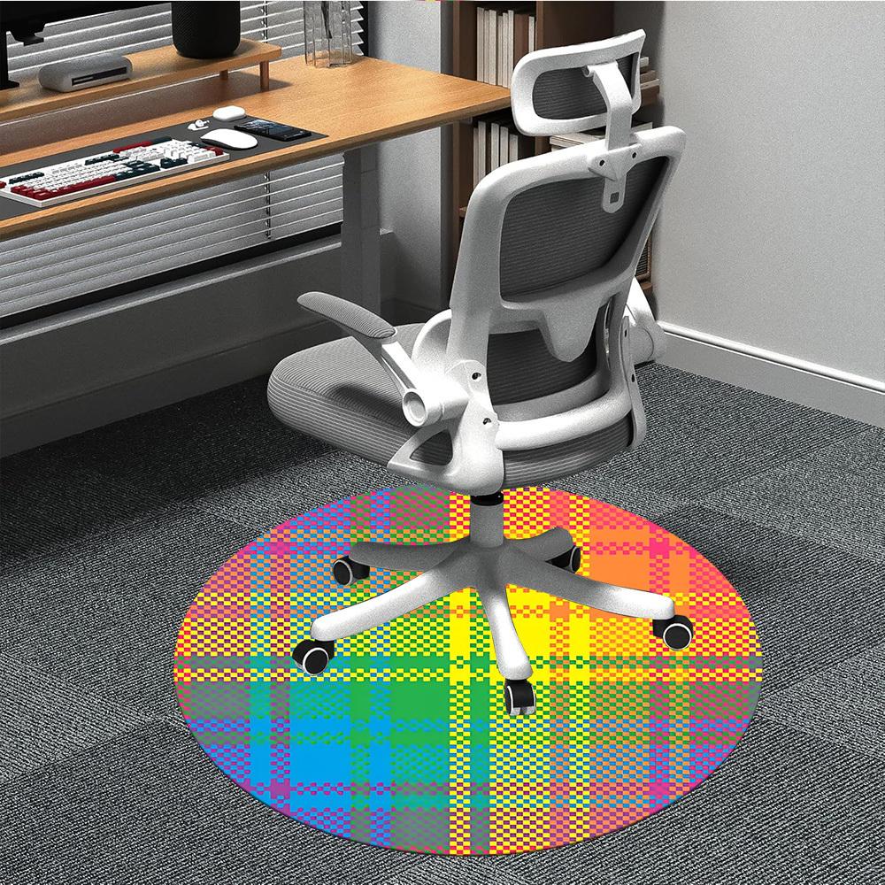 

1pc Colorful Plaid Pattern Chair Carpet for Office, Round Polyester Mat, Indoor Decor for Office, Easycare Fabric, Washable Non-slip Area Carpet 80cm