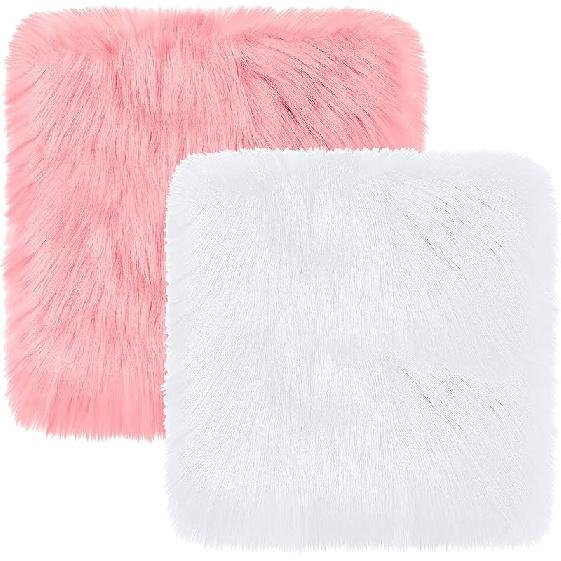 

Faux Fur School Locker Rugs, Locker Accessories for Girls in Middle School, Soft Fluffy 12in Plush Cushion Area Rug, Non Skid Backing for Nail Art & Pink+white
