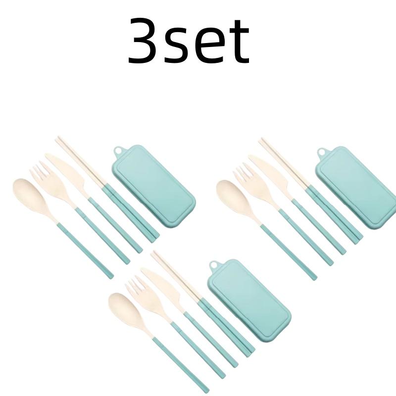 4Pcs Wheat Straw Dinnerware Set Portable Tableware Knife Fork Spoon Chopsticks Set Travel Cutlery Eco-Friendly Utensil Box