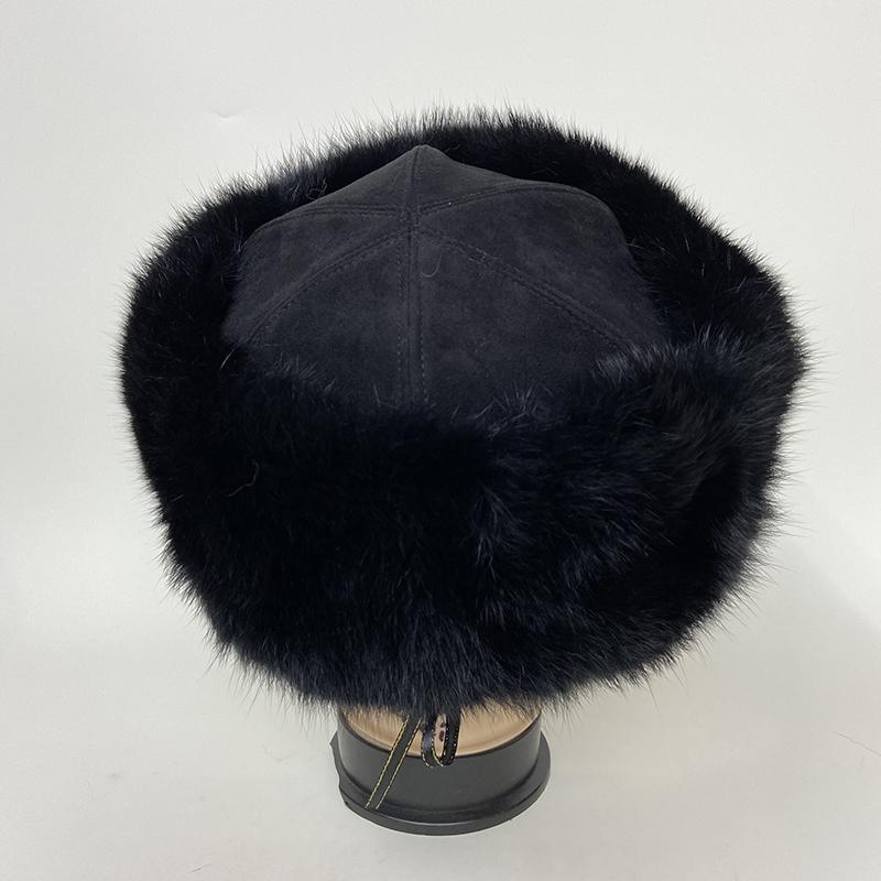 

Новые модные меховые шапки из натурального кроличьего меха для женщин, теплая русская зимняя шапка из кроличьего меха, шапка без полей в виде дыни, шапки для мужчин One Size чёрный
