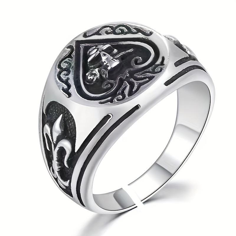 Ace of Spades Ring Retro Trendy Opening Spades Skull Index Finger Hip-Hop Ring Ornament for Large Men