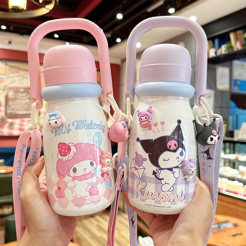 Sanrio Double-Insulated Cute Straw Cup for Kids - Perfect for School and Portable.