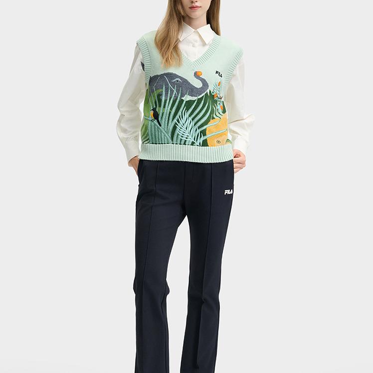 FILA X Rousseau Heritage Series Fashion Casual Loose Embroidered Sweater Women sweater Green F11W448403F-ZA
