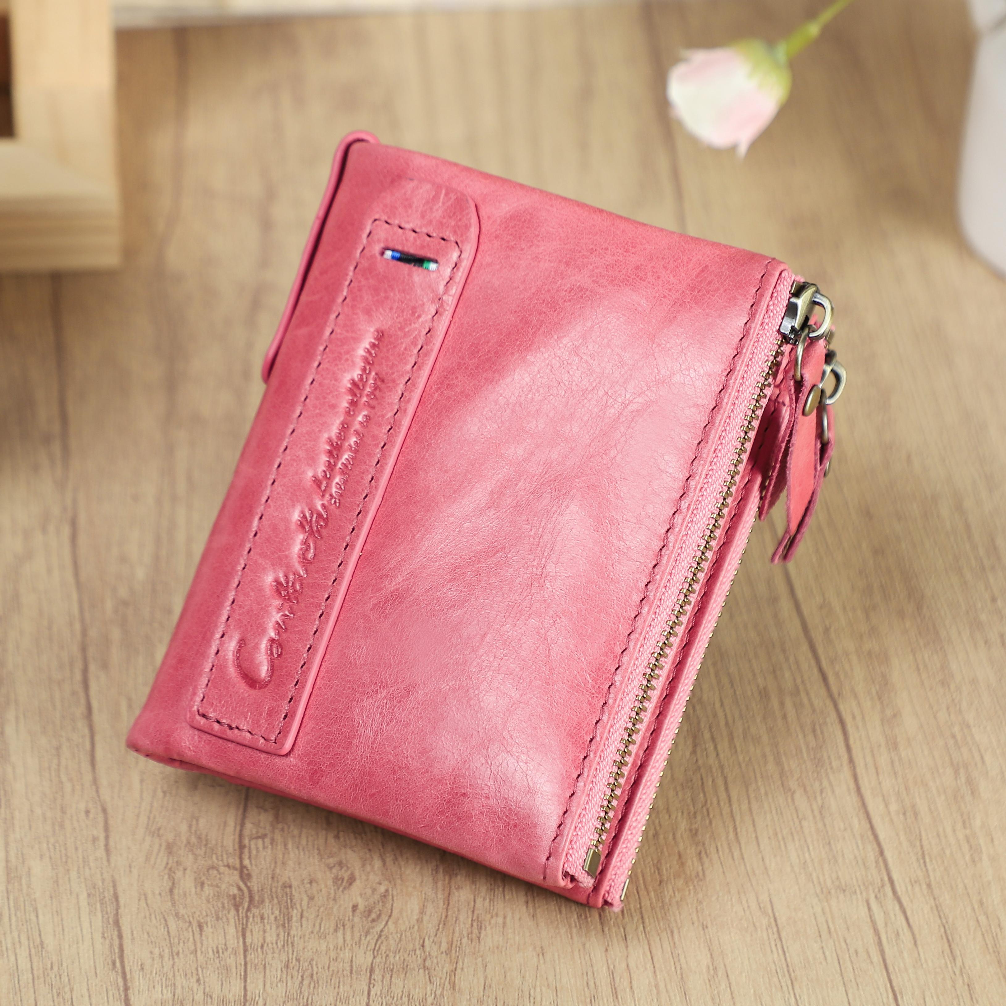 KONTAKT'S Mode Dame Echtleder Geldbörse Luxus Retro Damen Kartenhalter Reise Date Familie Geschenk Münzbörse hellrosa