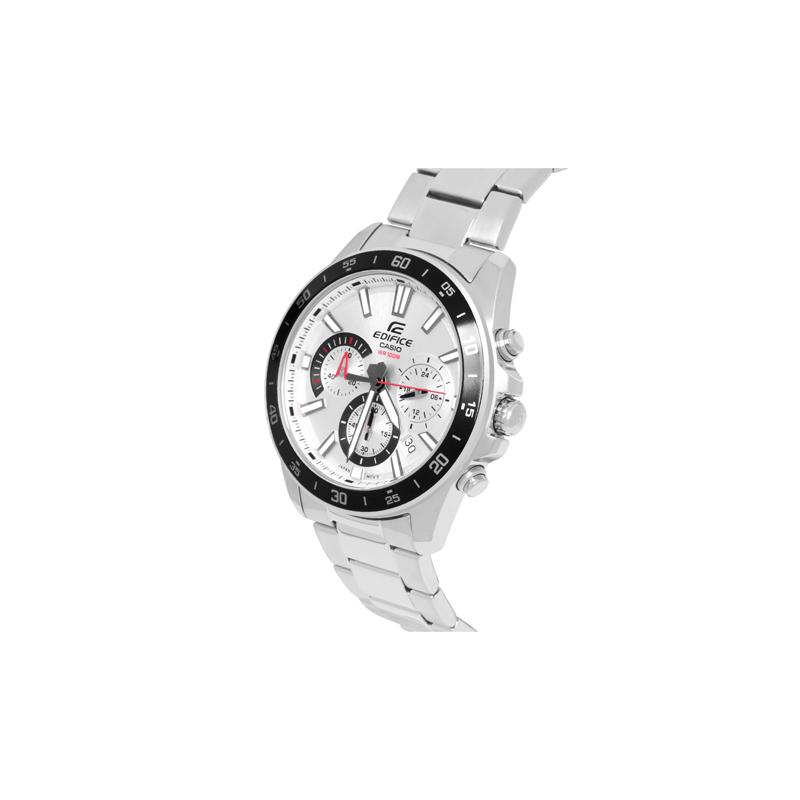 Casio EDIFICE Waterproof Black Frame Versatile Quartz Movement Stainless Steel Strap Japanese and Korean Watch Men's Watch Silver Dial EFV-570D-7A