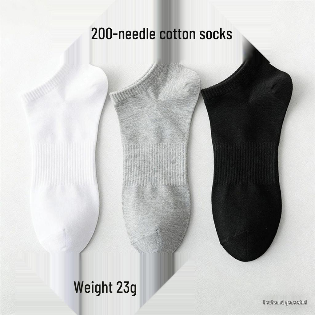Men's Four Seasons Breathable Black, White, Grey Low-Cut Boat Socks, Anti-Odor, Mid-Calf, Disposable.