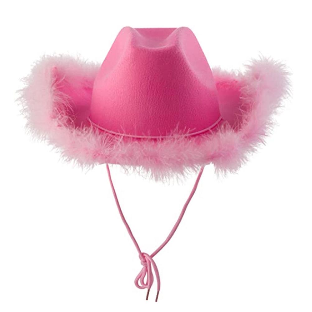 Pink Cowboy Hat Felt Cowboy Hat with Neck Draw String Cosplay Party Costume Accessories Play Dress
